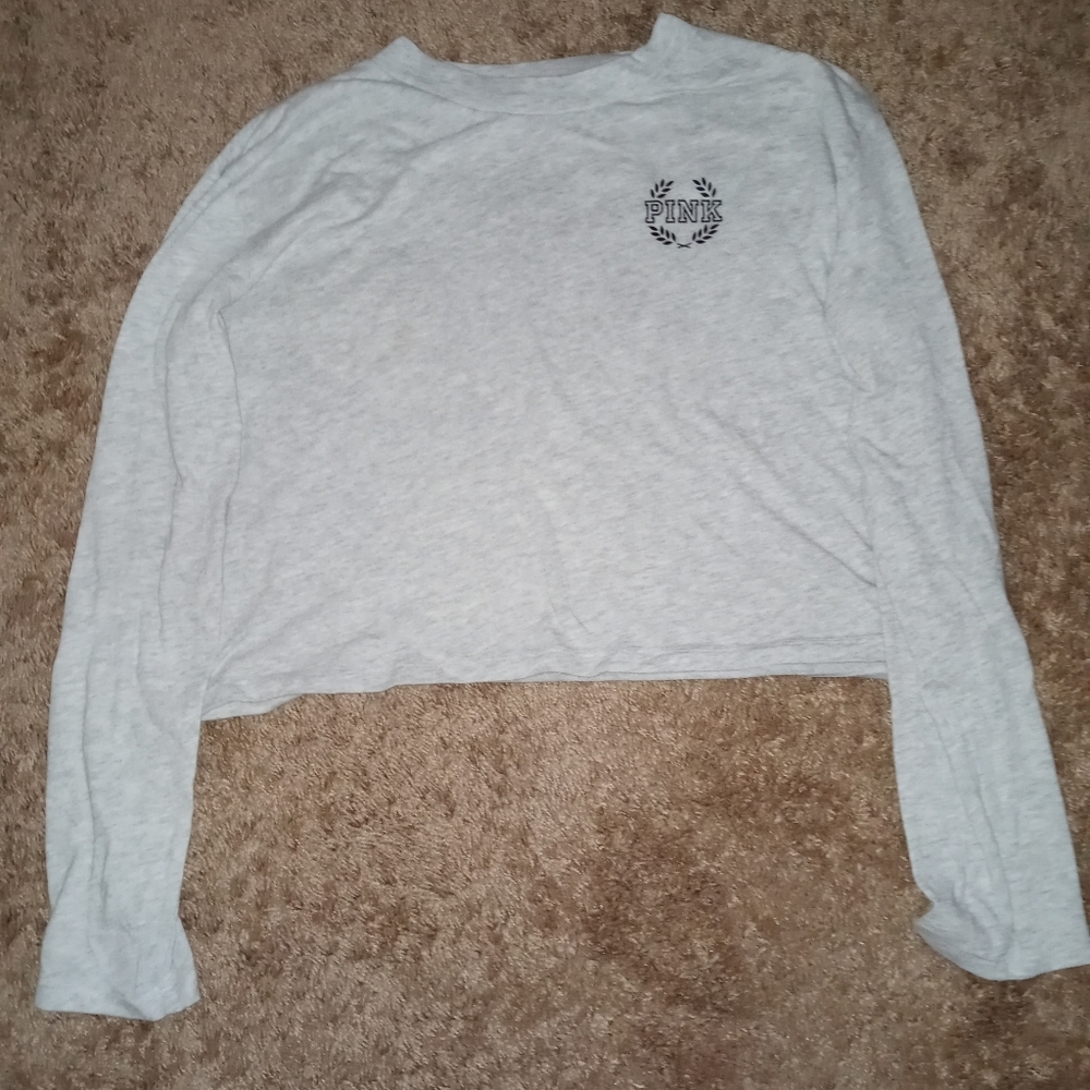 Gray Pink Long Sleeve Crop Top